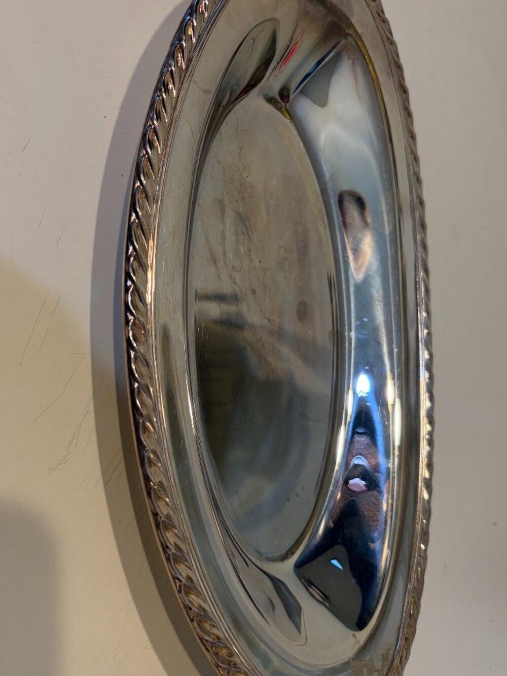 VINTAGE WM ROGERS SILVERPLATE OVAL BREAD SERVING TRAY Rope Edge 12 1/2" X 7 1/